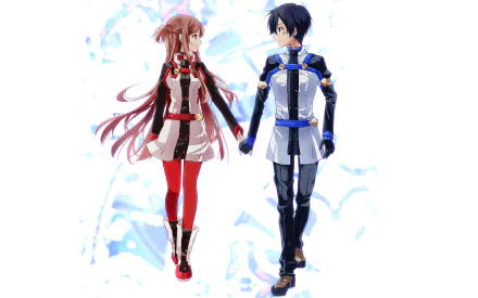 HD PC desktop wallpaper featuring characters Kirito and Asuna from the anime Sword Art Online Movie: Ordinal Scale, set against a bright, abstract background.