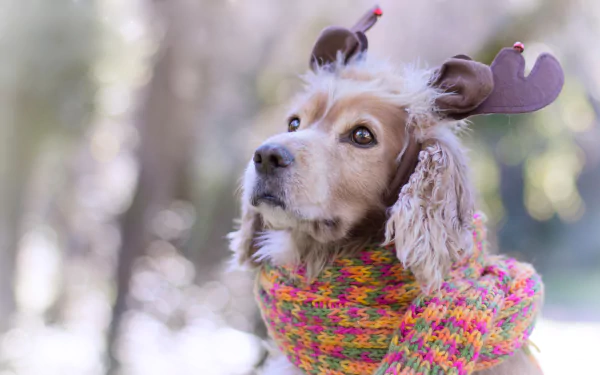 bokeh muzzle scarf dog Animal spaniel HD Desktop Wallpaper | Background Image