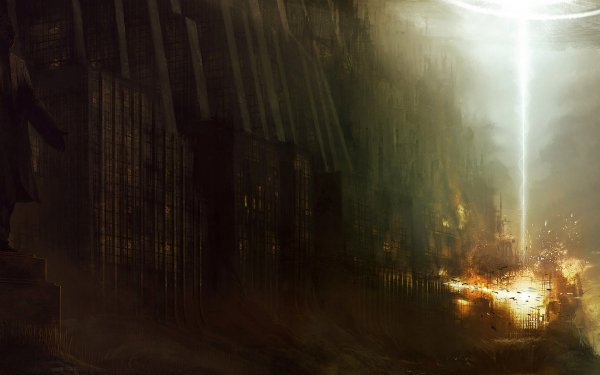 Sci Fi Explosion CGI City Landscape Destruction Statue HD Wallpaper | Background Image