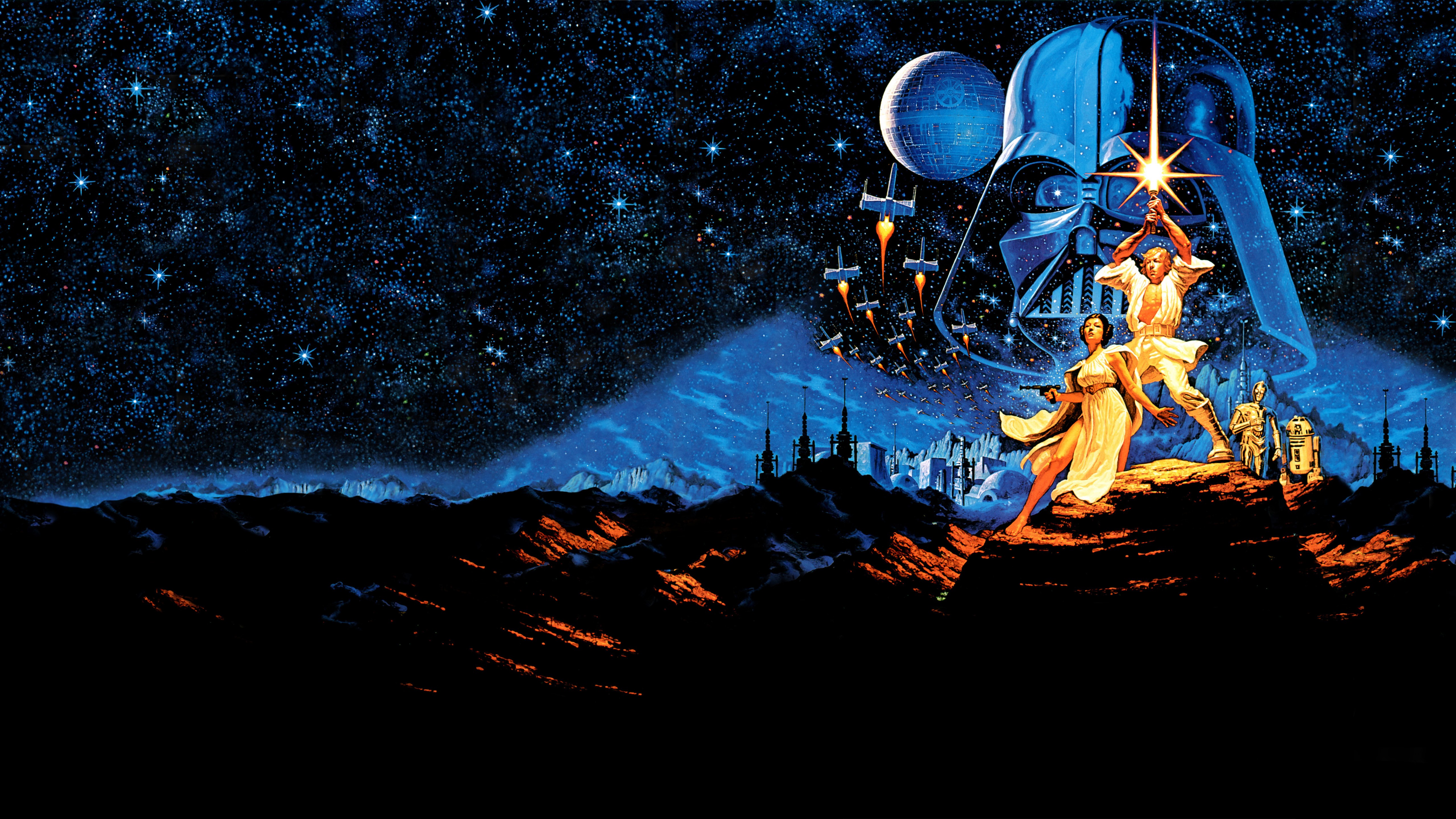 Darth Vader Princess Leia R2-D2 and Star Wars 4k Ultra HD Wallpaper ... Star Wars Star Background