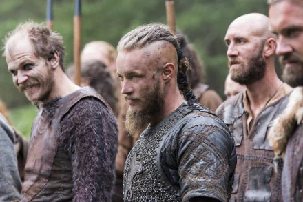Ragnar Lothbrok and fellow warriors from Vikings (2013) stand together in a detailed HD PC desktop wallpaper and background scene.