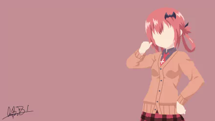 4K Ultra HD anime wallpaper of Satanichia Kurumizawa McDowell from Gabriel DropOut, featuring her in a school uniform against a solid muted pink background.