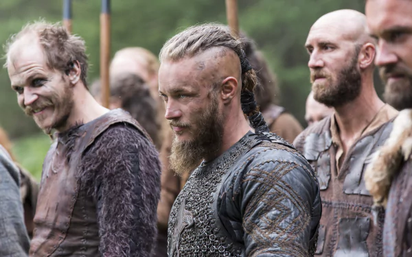Ragnar Lothbrok and fellow warriors from Vikings (2013) stand together in a detailed HD PC desktop wallpaper and background scene.