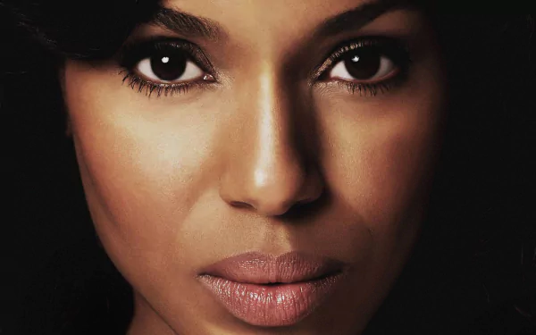 Close-up, dramatic portrait from Scandal (TV Show); HD PC desktop wallpaper/background with intense eyes and neutral lips against a dark backdrop.