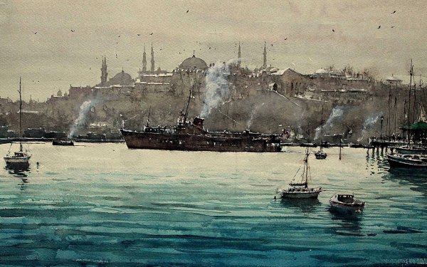 Artistic Painting Istanbul Boat HD Wallpaper | Background Image