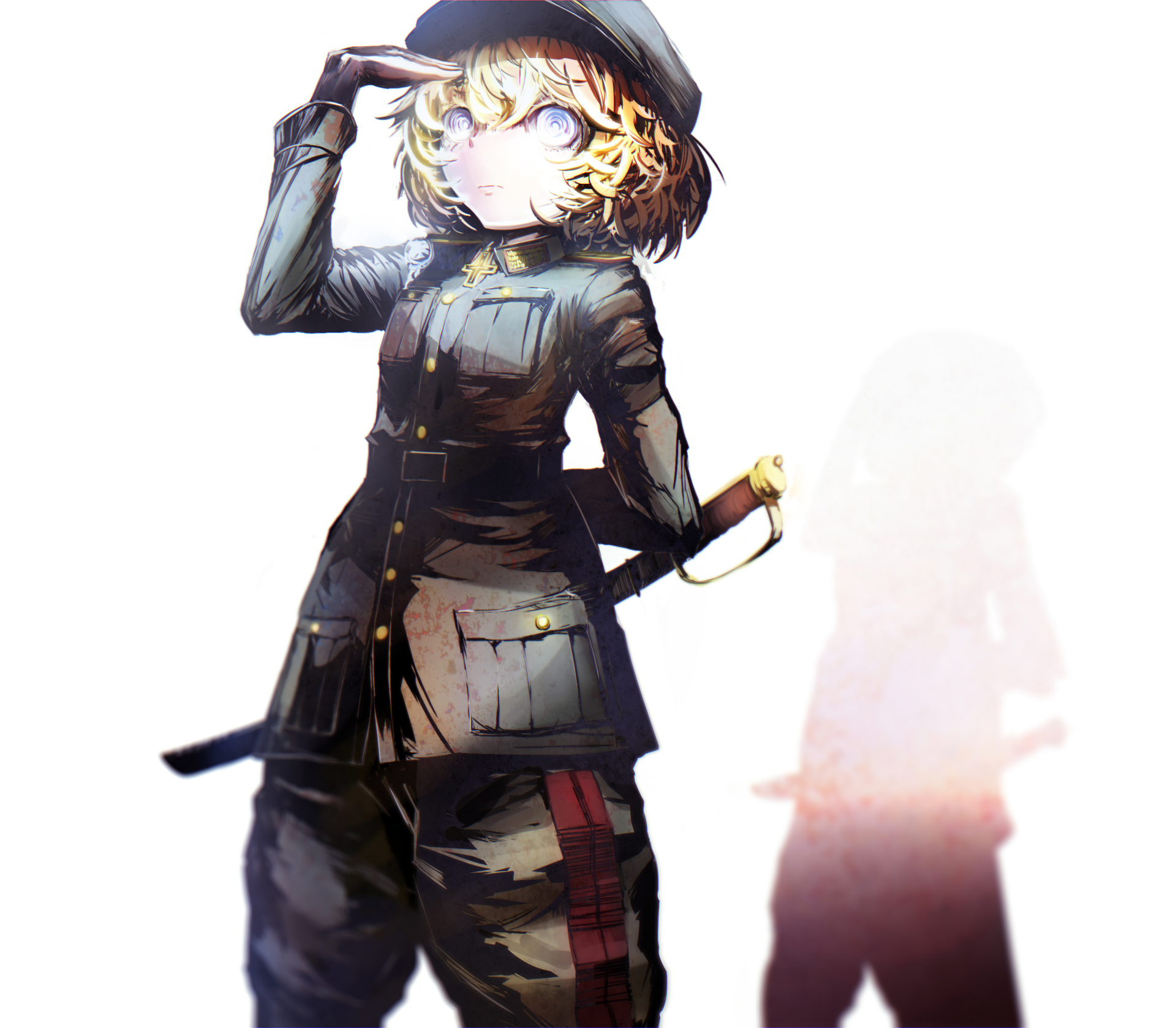 4K Ultra HD anime wallpaper of Tanya Degurechaff from The Saga of Tanya the Evil, featuring her in military uniform with a confident pose against a bright background.