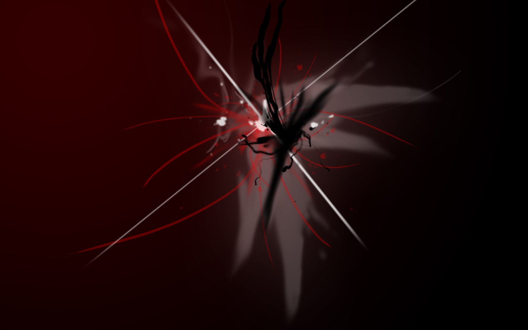 Abstract red wallpaper featuring dynamic shapes and dark figures, creating a striking visual contrast. A captivating backdrop for any desktop setup.