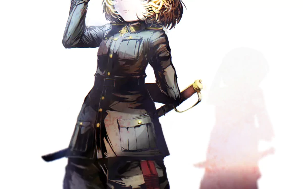 4K Ultra HD anime wallpaper of Tanya Degurechaff from The Saga of Tanya the Evil, featuring her in military uniform with a confident pose against a bright background.