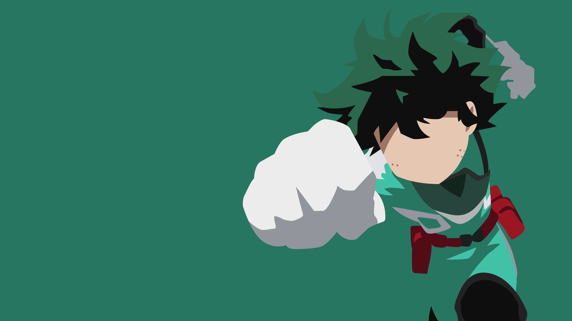 4K Ultra HD My Hero Academia PC desktop wallpaper: stylized Izuku Midoriya (Deku) in his green hero suit lunging with a fist toward the viewer on a flat teal background.