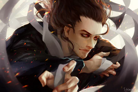 HD desktop wallpaper featuring Shouta Aizawa from My Hero Academia. The anime character has brown hair and red eyes, depicted in an intense action pose.