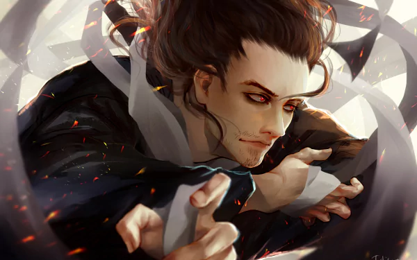 HD desktop wallpaper featuring Shouta Aizawa from My Hero Academia. The anime character has brown hair and red eyes, depicted in an intense action pose.