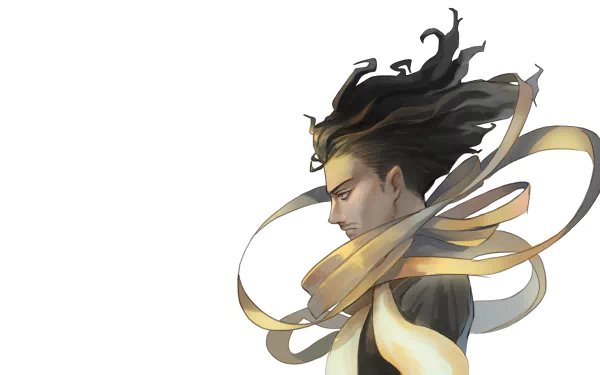 HD wallpaper featuring Shouta Aizawa, also known as Eraserhead, from the anime My Hero Academia, with a minimalist background emphasizing the character's profile and distinctive scarf.