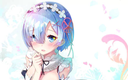 HD desktop wallpaper featuring Rem from the anime Re:Zero - Starting Life in Another World. Rem is depicted in her classic maid outfit with a soft, colorful background.