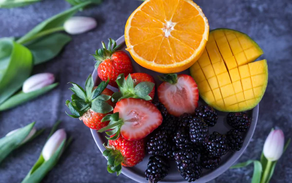 mango orange (Fruit) blackberry strawberry food fruit HD Desktop Wallpaper | Background Image