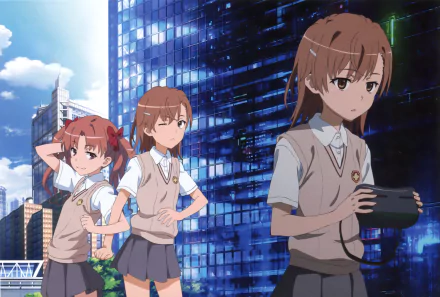 skirt school uniform short hair brown eyes brown hair Sisters (Toaru Majutsu no Index) Kuroko Shirai Mikoto Misaka Anime A Certain Scientific Railgun HD Desktop Wallpaper | Background Image