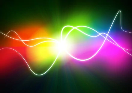 A vibrant 4K Ultra HD desktop wallpaper featuring colorful, artistic light waves flowing across a dark background.