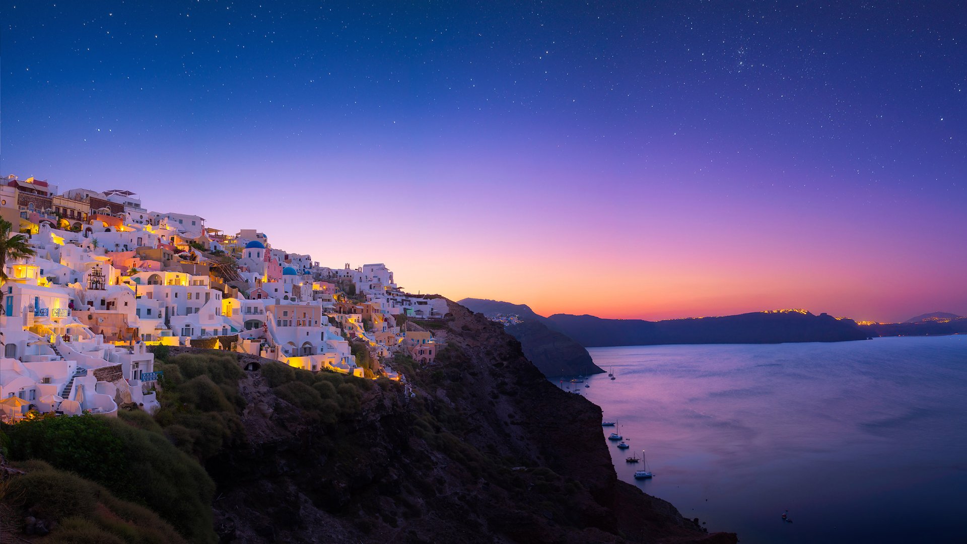 Download Twilight Sunset Town House Greece Sea Ocean Man Made Santorini  HD Wallpaper