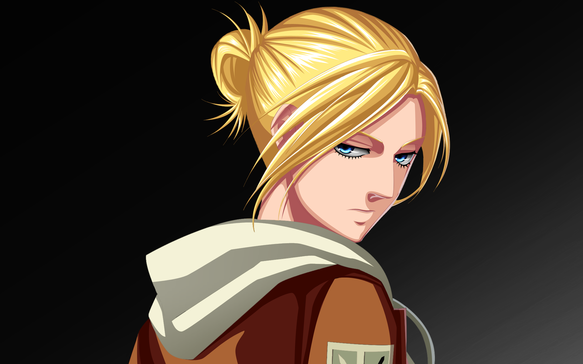 HD PC desktop wallpaper featuring Annie Leonhart from the anime Attack on Titan, showcasing her with a serious expression against a dark background.