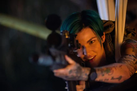 Ruby Rose in action, aiming a rifle in a scene from the movie xXx: Return of Xander Cage. HD desktop wallpaper and background.