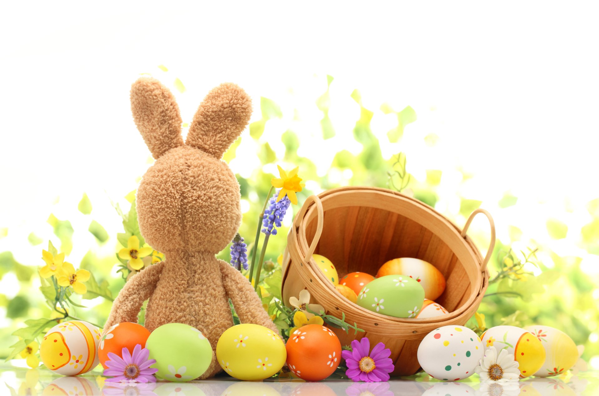 Download Stuffed Animal Flower Bunny Colorful Easter Egg Holiday Easter  4k Ultra HD Wallpaper