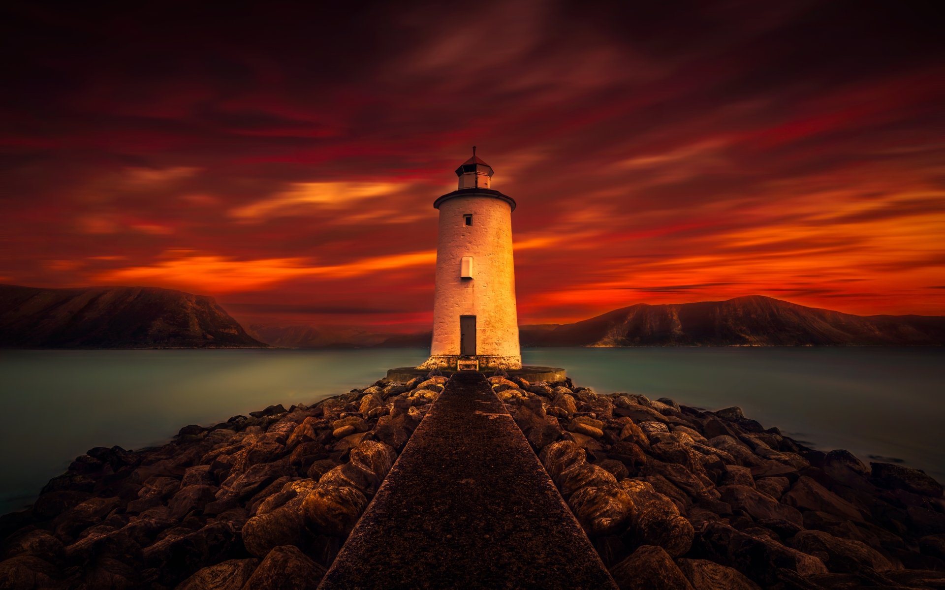 download-cloud-sunset-building-man-made-lighthouse-4k-ultra-hd-wallpaper