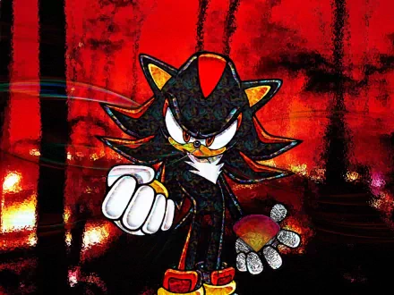 A vibrant HD desktop wallpaper featuring Shadow the Hedgehog from the video game Sonic Adventure 2, with a striking red background and a fierce pose.