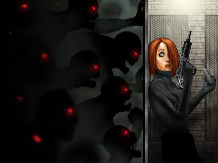 creature woman warrior redhead uzi dark woman HD Desktop Wallpaper | Background Image