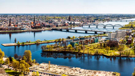 building horizon landscape river Latvia bridge man made Riga HD Desktop Wallpaper | Background Image