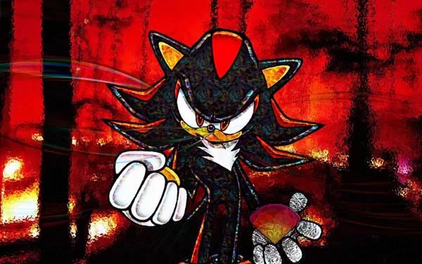 A vibrant HD desktop wallpaper featuring Shadow the Hedgehog from the video game Sonic Adventure 2, with a striking red background and a fierce pose.