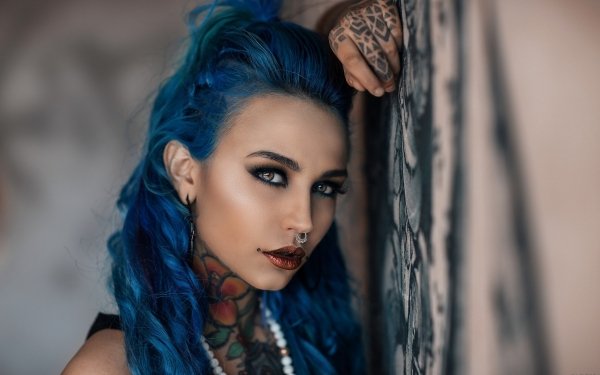 Mujeres Cara Modelo Blue Eyes Lipstick Tatuaje Hazel Eyes Fondo de pantalla HD | Fondo de Escritorio