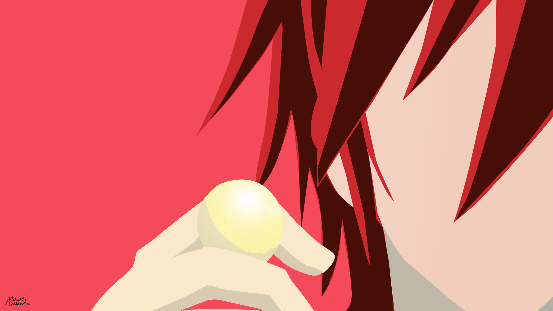 Minimalist HD PC desktop wallpaper featuring a close-up of Sora from the anime No Game No Life with vibrant red tones and stylized shading.