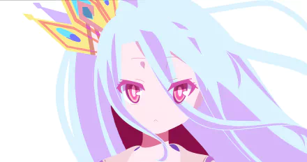 HD anime desktop wallpaper featuring Shiro from No Game No Life with her flowing light blue hair and vibrant crown.