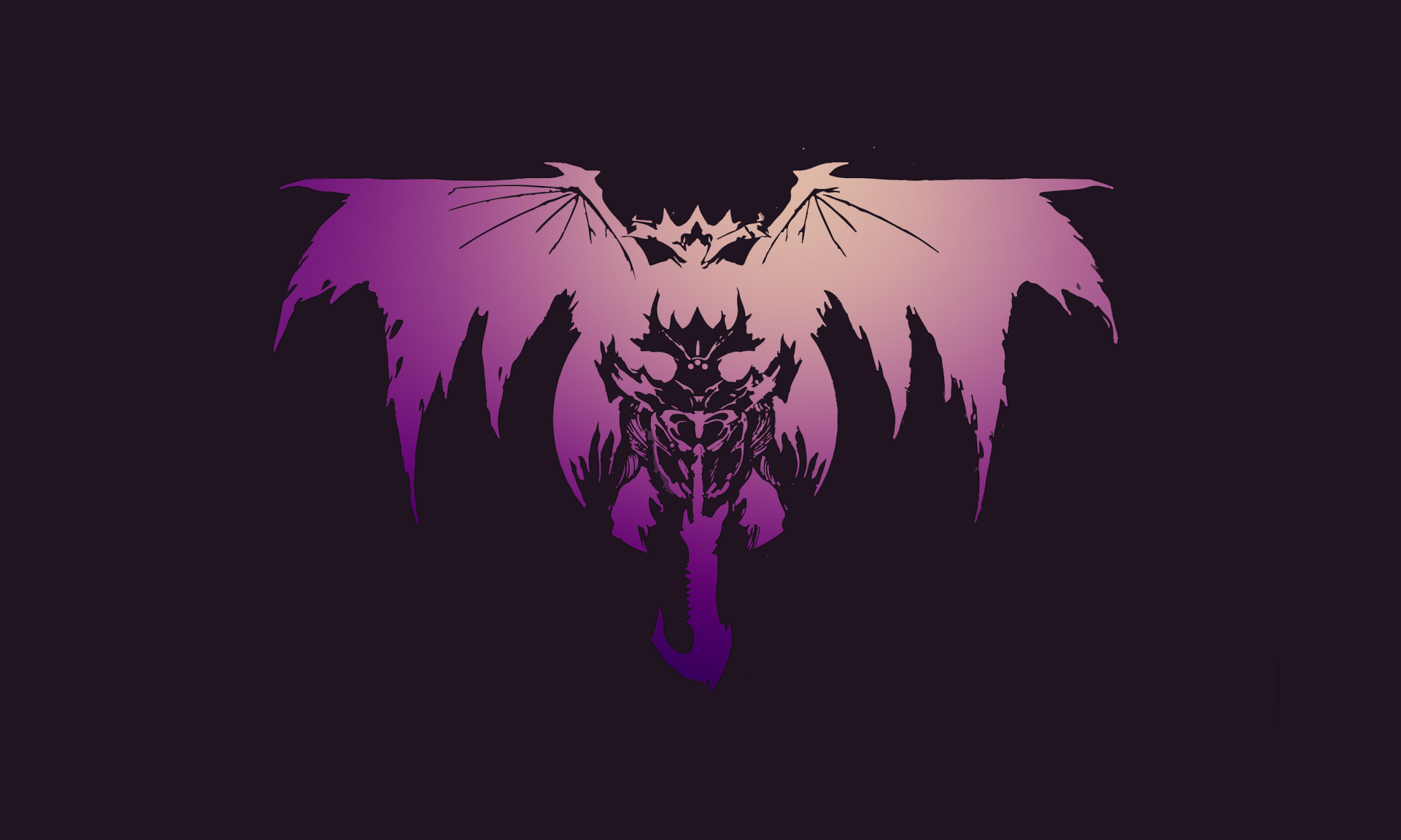 HD PC desktop wallpaper featuring a stylized purple dragon logo, representing a video game theme with dark background and sharp wing details.