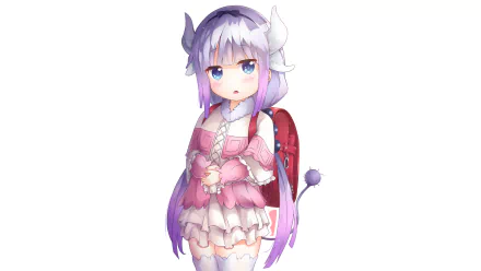 HD desktop wallpaper featuring Kanna Kamui from the anime Miss Kobayashi's Dragon Maid, depicting her with a shy expression and wearing her signature pink and white outfit.