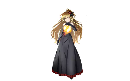 HD PC desktop wallpaper featuring Celica Arfonia from the anime Rokudenashi Majutsu Koushi to Akashic Records in a dark dress with glowing magical energy.