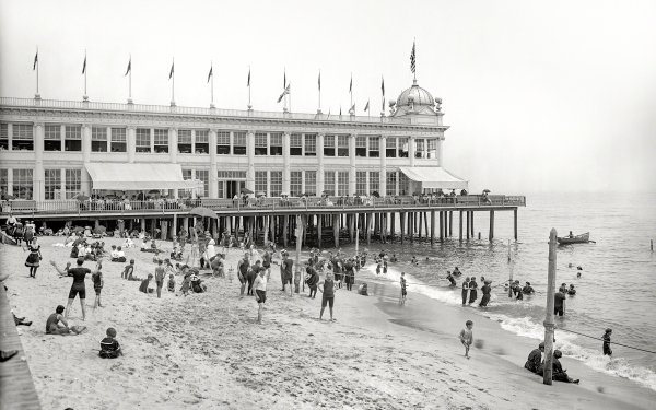 Man Made Pier Building Vintage Beach Summer Black & White HD Wallpaper | Background Image