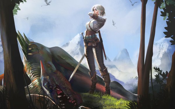 Video Game The Witcher 3: Wild Hunt The Witcher Ciri Woman Warrior Sword Creature White Hair HD Wallpaper | Background Image