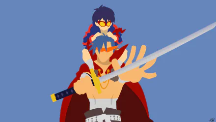 Minimalist HD desktop wallpaper featuring Kamina and Simon from Tengen Toppa Gurren Lagann, with vibrant colors against a blue background.
