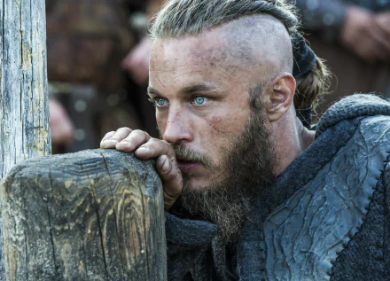 HD desktop wallpaper featuring a character from the TV show Vikings, evoking the intense ambiance of the series.