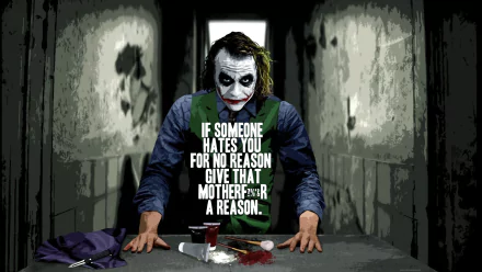 HD desktop wallpaper featuring the Joker from The Dark Knight movie, standing menacingly with text: “If someone hates you for no reason, give that motherf***er a reason.”