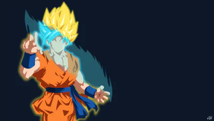 Minimalist HD wallpaper featuring Super Saiyan Blue Goku from Dragon Ball Super, with contrasting yellow and blue hair against a dark background.