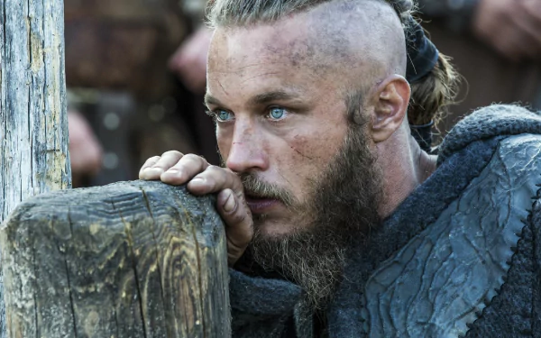 HD desktop wallpaper featuring a character from the TV show Vikings, evoking the intense ambiance of the series.