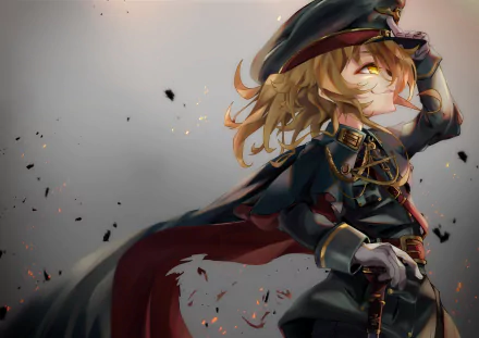 HD wallpaper featuring Tanya Degurechaff from the anime Youjo Senki, donned in a military uniform with a confident expression, set against a dynamic background.