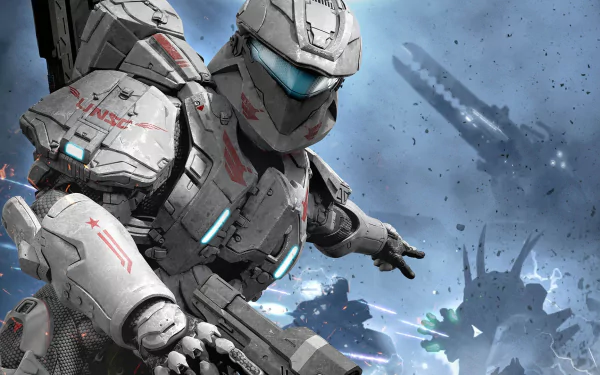 HD PC desktop wallpaper featuring a Spartan soldier from the video game Halo: Spartan Assault in dynamic battle action against a sci-fi backdrop.