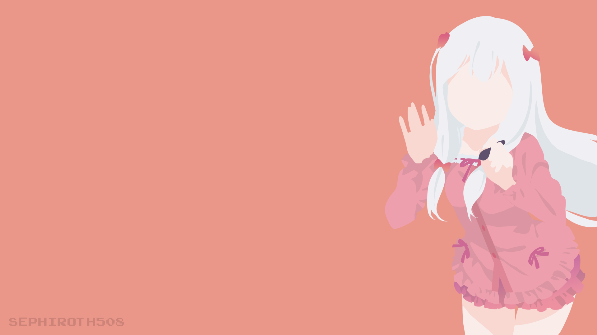 Anime-style 4K Ultra HD PC desktop wallpaper featuring a minimalistic, faceless character from EroManga-Sensei on a solid peach background.