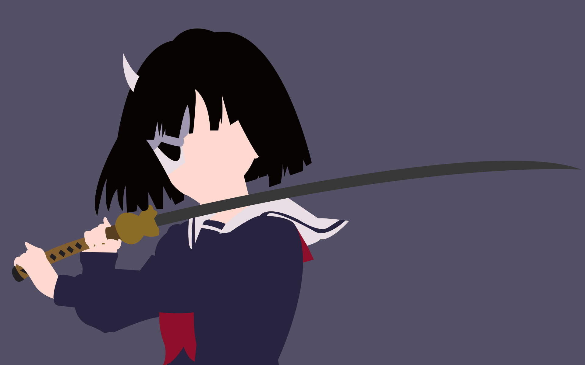Rin Onigawara from Armed Girl's Machiavellism poised with a katana, depicted in an 8K Ultra HD anime-style PC desktop wallpaper.