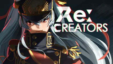 HD desktop wallpaper featuring an anime character from Gunpuku no Himegimi in the series Re:Creators, showcasing detailed art with the character in a military uniform alongside the series' logo.