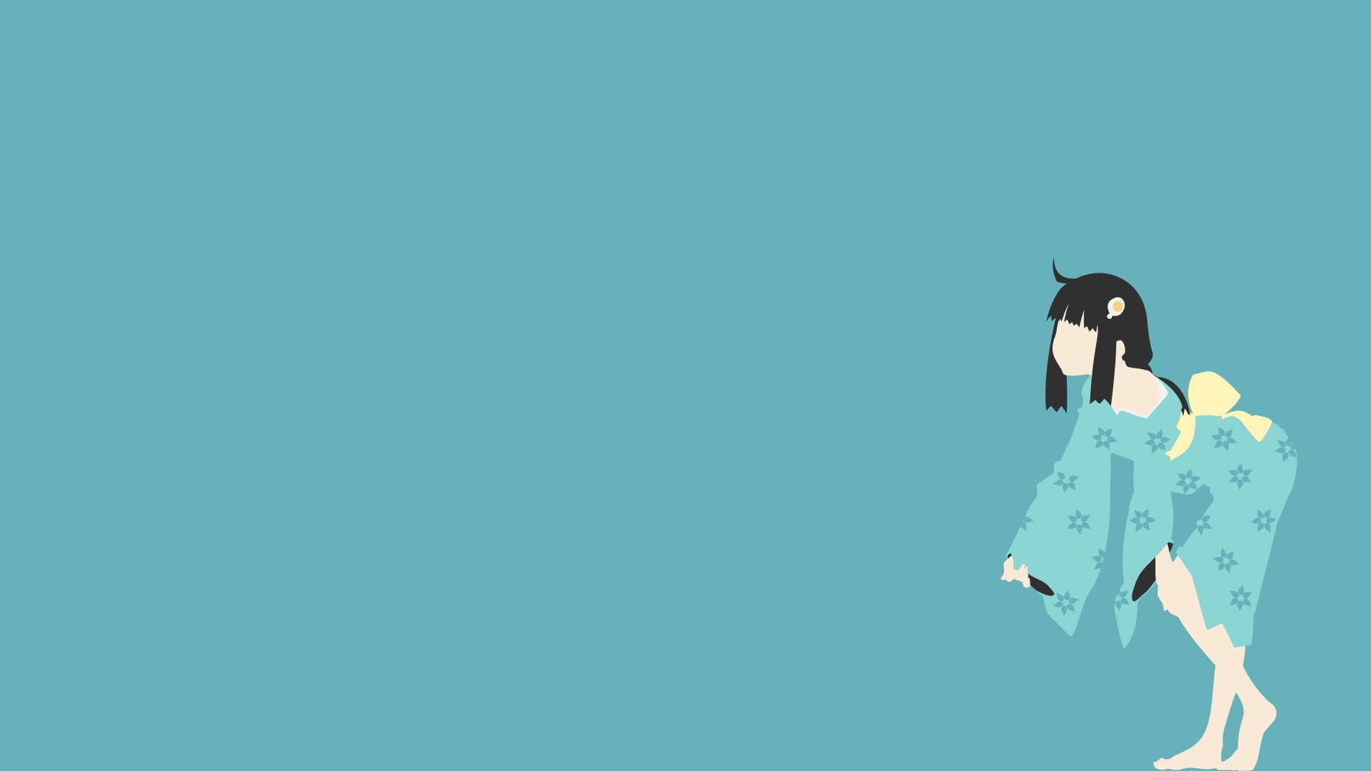 Tsukihi Araragi from the Monogatari series is depicted in a minimalist style on a teal background in this 4K Ultra HD anime desktop wallpaper.