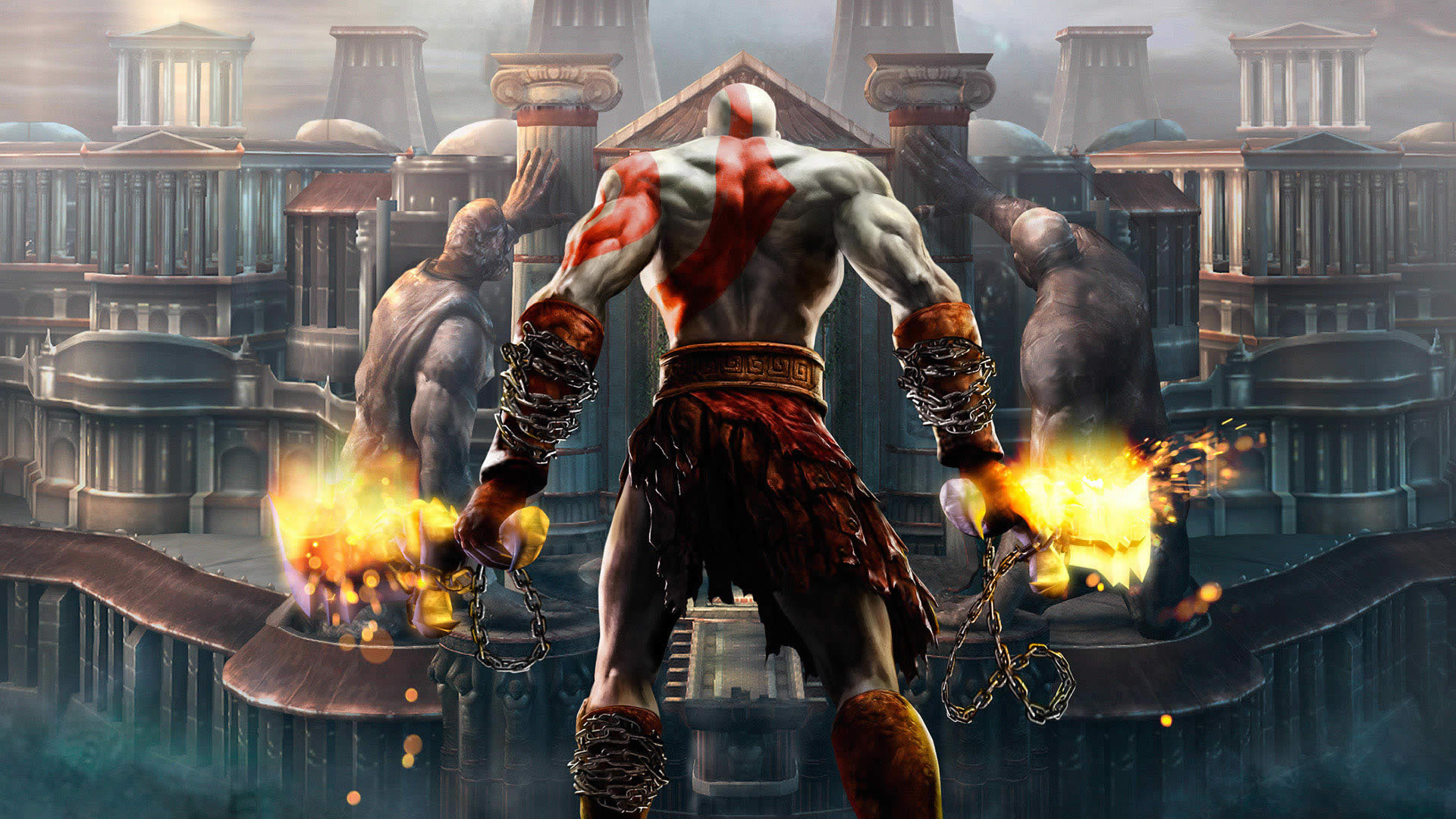 Kratos, the powerful God of War, in an epic high-definition desktop wallpaper.