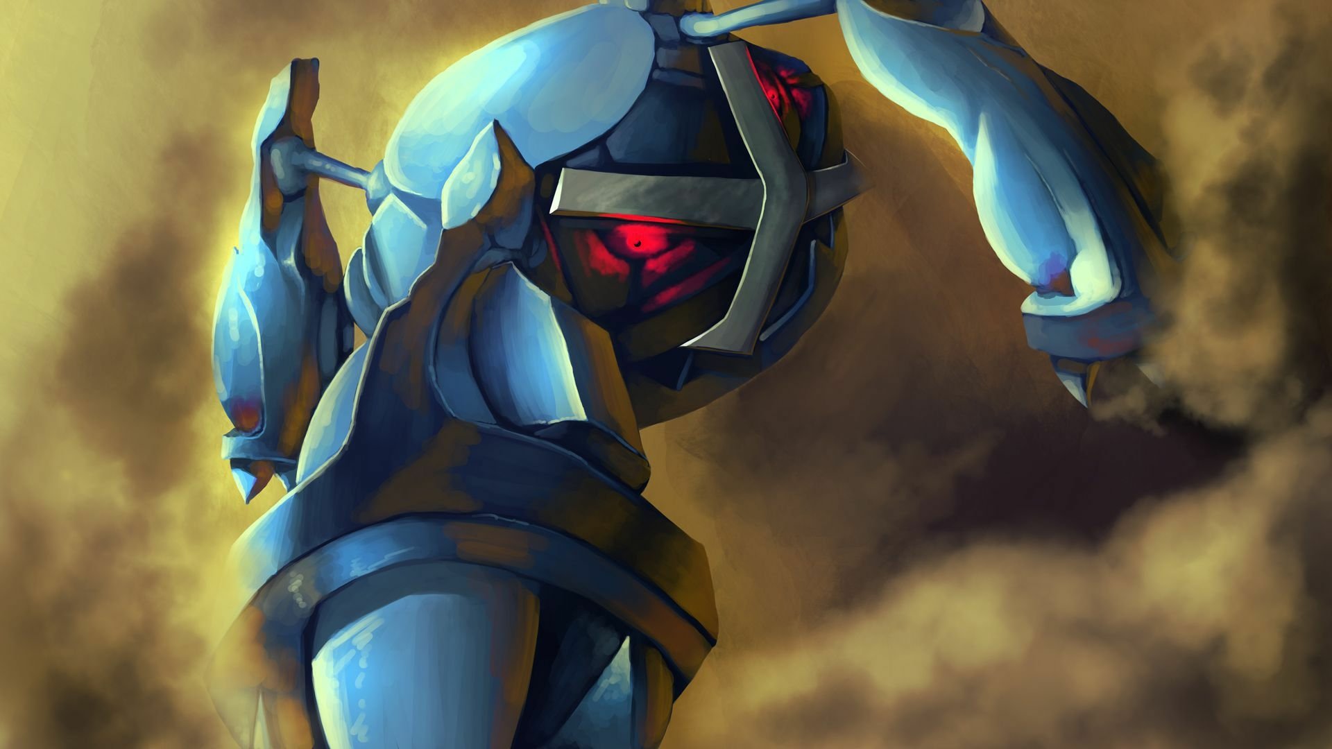 HD desktop wallpaper featuring Metagross, a Pokémon, with a dramatic cloudy background.